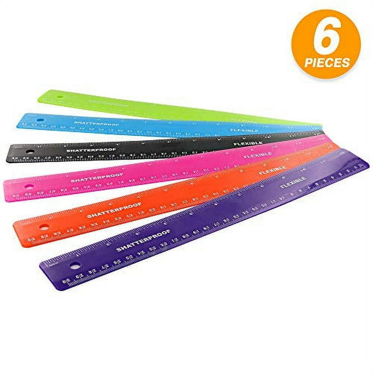 Emraw 12 inches (30 cm) Shatterproof Flexible Rulers Designed in Black,  Blue, Green, Pink, Purple, and Orange - Great for School, Home, Office â€“  (6 Pack) 