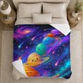 thumbnail image 5 of Kawaii Solar System Planets Cute Faces Deep Space, Playful Celestial Art Scene, Warm Flannel Blanket for Living Room and Bedroom, Celestial Art Lovers Housewarming Gift, Playful Home Decor, 5 of 9