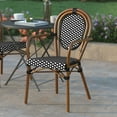thumbnail image 3 of Emma + Oliver Indoor/Outdoor Stacking Thonet Bistro Style Chair with Arms, Black & White PE Rattan Seat and Natural Bamboo Finished Metal Frame, 3 of 14