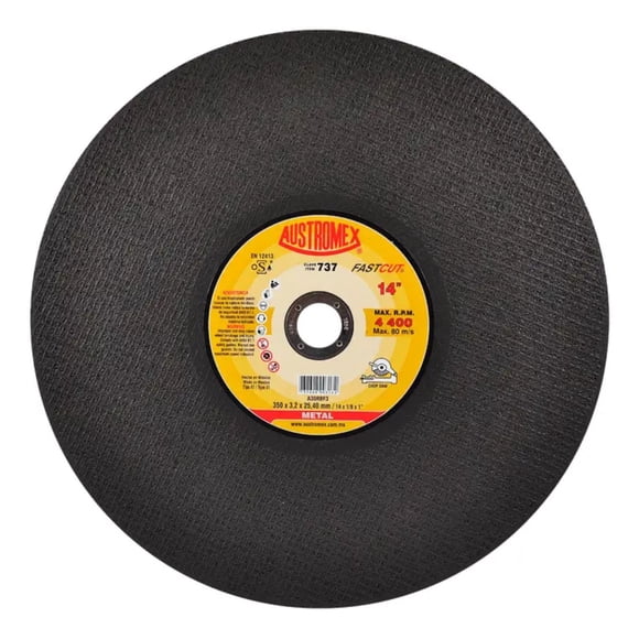 Disco Abrasivo Corte Austromex 737 14 Pulgadas G30 Metal Fundicion Oxido Aluminio Alto Rendimiento Chop Saw Corte Rapido
