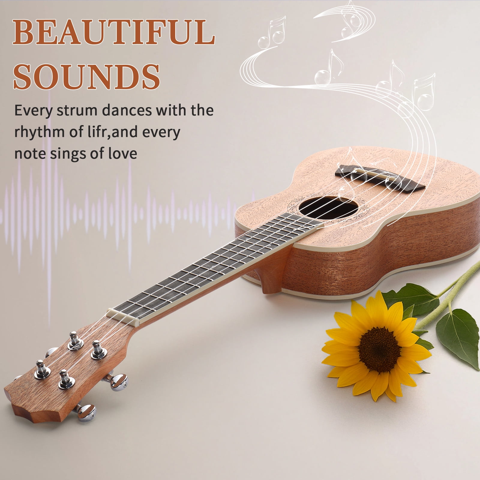23-inch Ukulele, Mahogany Body 16-Fret 4-String Instrument with Complete Accessory Kit