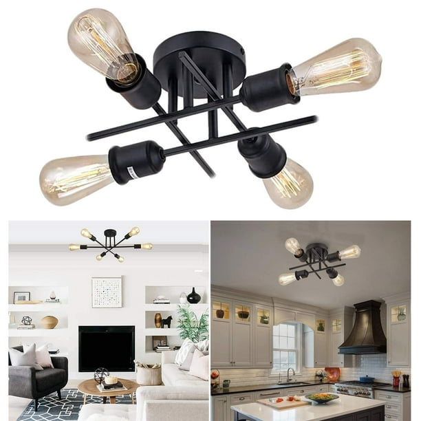Lámpara de de 4 luces, lámpara de tejado de hierro, lámparas de tejado de montaje semi empotrado para cocina, comedor, sa de , dormitorio, Negro Colco Lámpara de techo