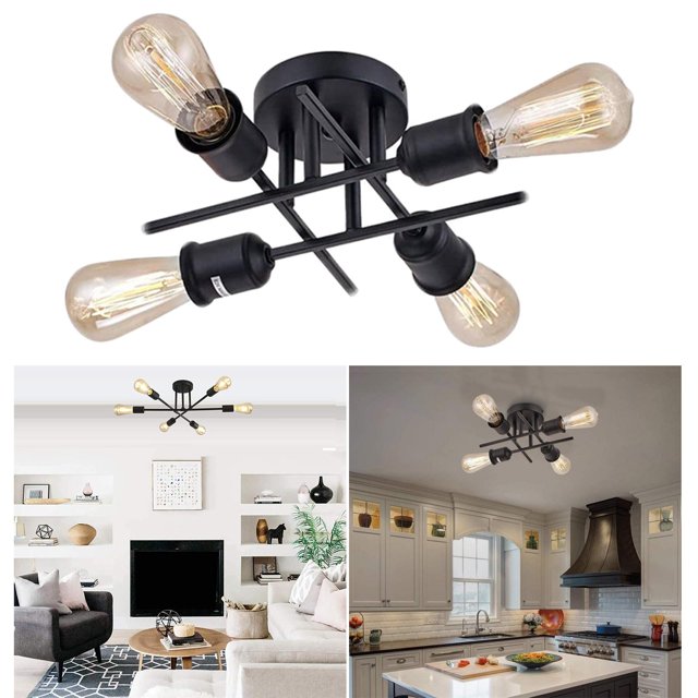 Lámpara de de 4 luces, lámpara de tejado de hierro, lámparas de tejado de montaje semi empotrado para cocina, comedor, sa de , dormitorio, Negro Colco Lámpara de techo