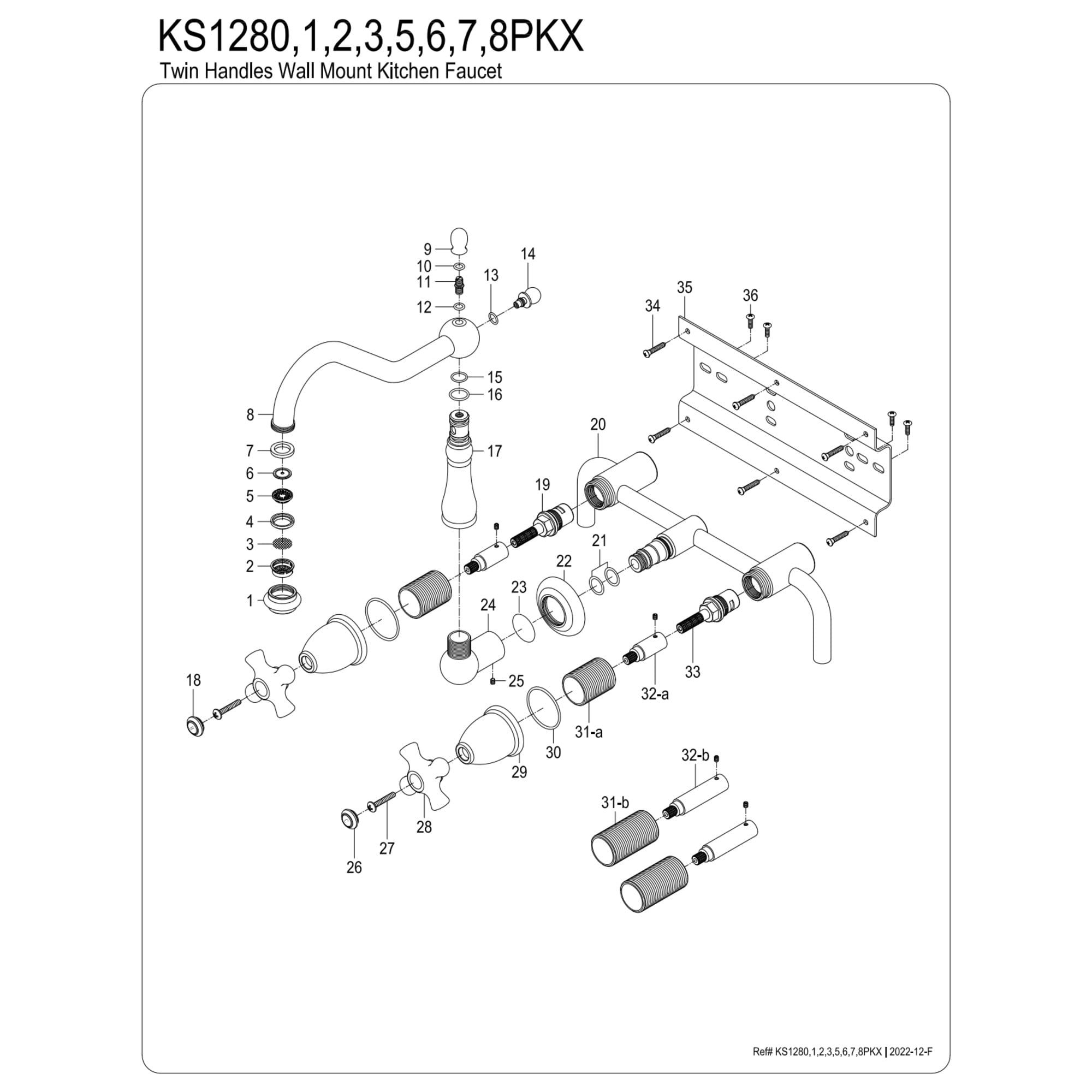 Kingston Brass KS1283PKX Duchess Double-Handle Wall-Mount Kitchen Faucet, Antique Brass