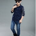 thumbnail image 6 of Kayannuo Baby Boy's Clothing Fall Winter Teen Baby Kids Boys Long Sleeve Stripe Fastener Gentleman Shirt Tops Clothes, Navy, 6 of 9