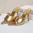 thumbnail image 4 of BLTIBY Womens Sandals Stiletto High Heel Pointed Open Toe Shoes Glitter Glossy Party Dress Summer Fashion Slippers Gold 37, 4 of 7