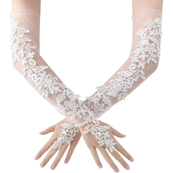 YooGuoGuo Lace Gloves for Women - Long Mesh Tulle Gloves Fingerless Wedding Opera Bridal Gloves Flapper Accessories for Brides