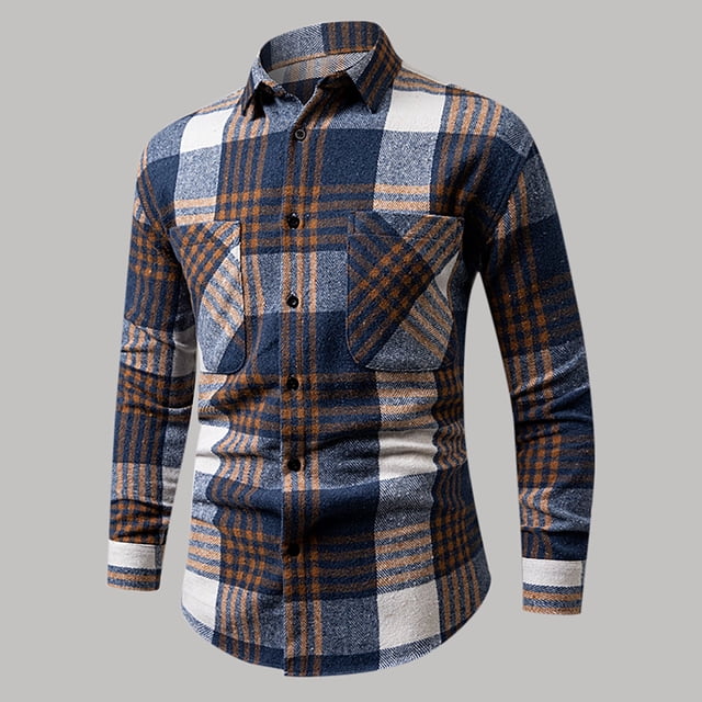 Blusa y camisa de manga larga con cuello vuelto para hombre, estampada, informal, formal, con solapa, de poliéster
