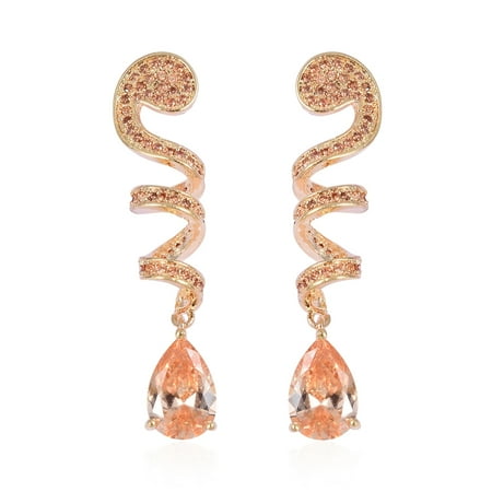 - Goldtone Pear Cubic Zircon CZ Champagne Dangle Drop Earrings for Women Cttw 4.9 Jewelry Gift