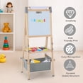 thumbnail image 3 of LINLUX Double-Sided Art Easel for Kids, 3 in 1 Wooden Kids Easel w/Paper Roller & Art Supplies, Grey, 3 of 11