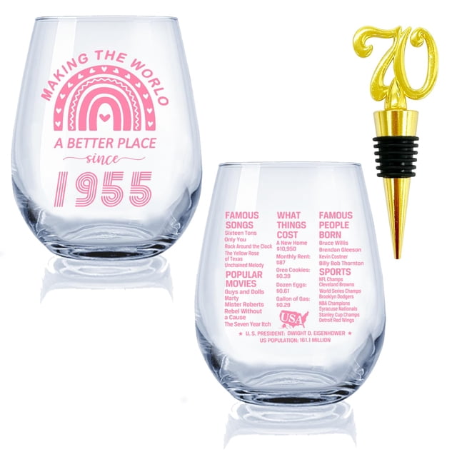 Greatingreat 1954 Old Time Information Regalos de 70 cumpleaños para mujeres y hombres – Copa de vino sin tallo vintage de 1954 de 15 oz – Decoraciones de fiesta de cumpleaños de 70 años – Setenta ide