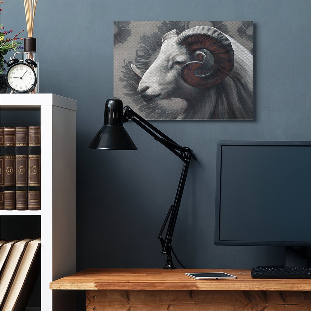 Stupell Industries Big Horn Ram Portrait Abstract Grey Pattern Canvas Wall Art by Ziwei Li