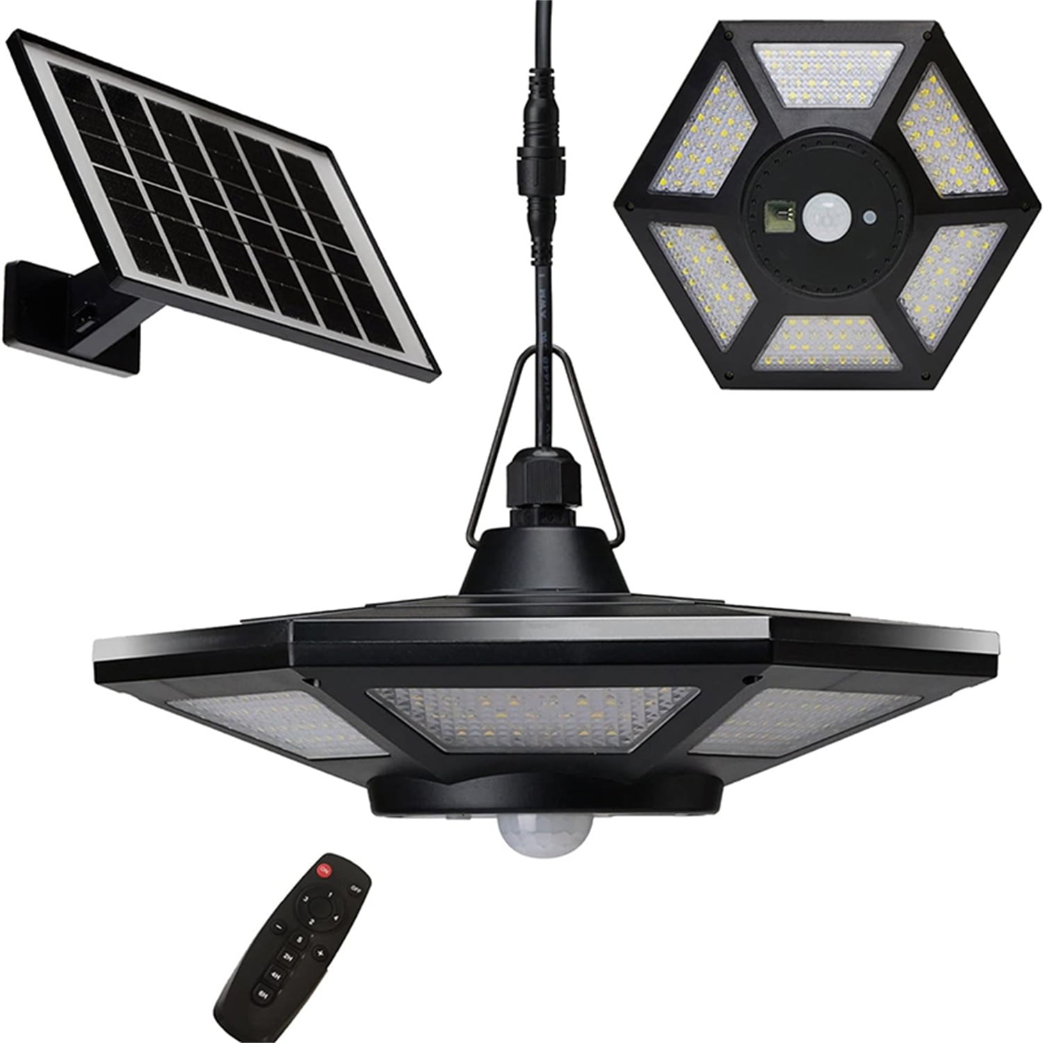 Solar Shed Lights, Solar Pendant Light Indoor Outdoor, 50000 LM Solar Indoor Lights Motion Sensor with Remote Control for Shed Barn Gazebo Garage Home