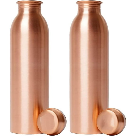 BlueQueen Pack of 2-34oz Pure Copper Water Bottle Ayurvedic For Drinking- Drink More Water, Lower Your Sugar Intake And Enjoy The Health Benefits Immediately