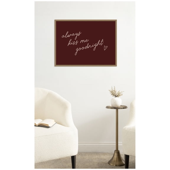 Kate and Laurel Framed Canvas Wall Art Print Always Kiss Me Goodnight by Lucky Guava, 24 x 18 Sylvie Dark Gold Frame, Modern Contemporary, Typography Art for Wall Decor
