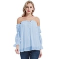 thumbnail image 4 of Womens Semi Sheer Boho Peasant Long Sleeve Off the Shoulder Top, Blue Dot, Large, 4 of 5