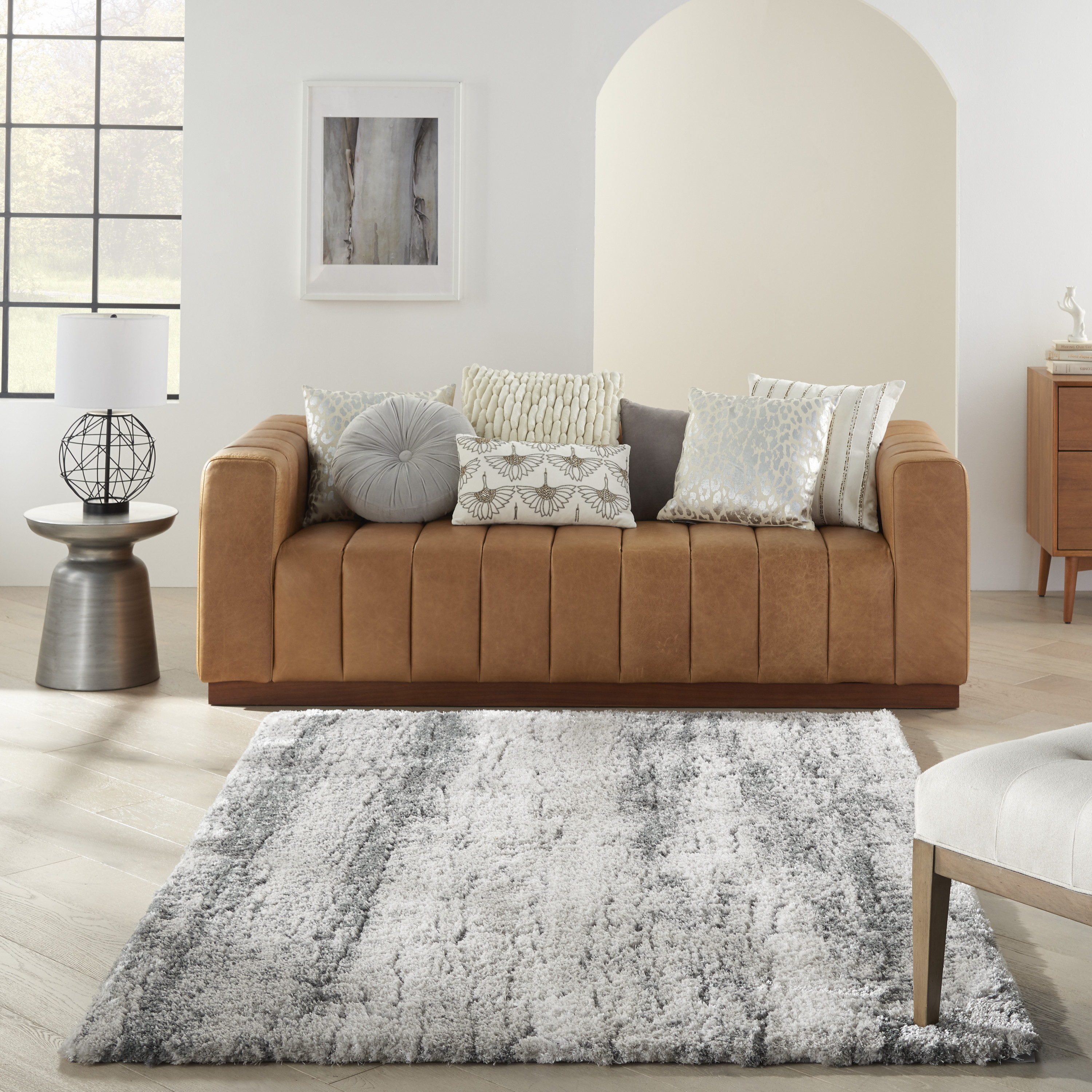 Nourison Dreamy Shag Abstract Contemporary Ivory/Charcoal 5'3" x 7'3" Area Rug
