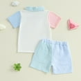 thumbnail image 4 of Vintage Baby Clothes Girl Baby Take Home Outfits, Mother's Day Infant and Toddler Clothing Girls Short Sleeve Collar Color Contrasting T-shirt Top+Elastic Waist Shorts Two Piece Set, 4 of 8