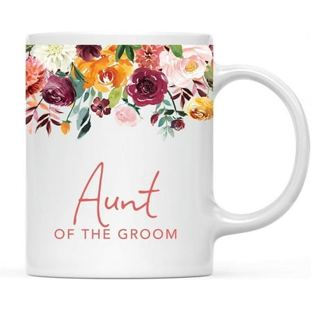 

11oz. Wedding Ceramic Coffee Tea Mug Gift Fall Autumn Burgundy Orange Peach Flowers Roses Florals Aunt of the Groom 1-Pack Includes Gift Box