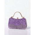 thumbnail image 5 of REMANLAND Women's Sparkling Rhinestone Fringe Evening Handbag with Top Handle and Chain Strap, Purple, 5 of 8