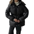 thumbnail image 3 of Womens Long Padded Jacket Coat - Midweight Long Parka Length Hooded Zipper Snow Winter Jackets for Women Black L, 3 of 9