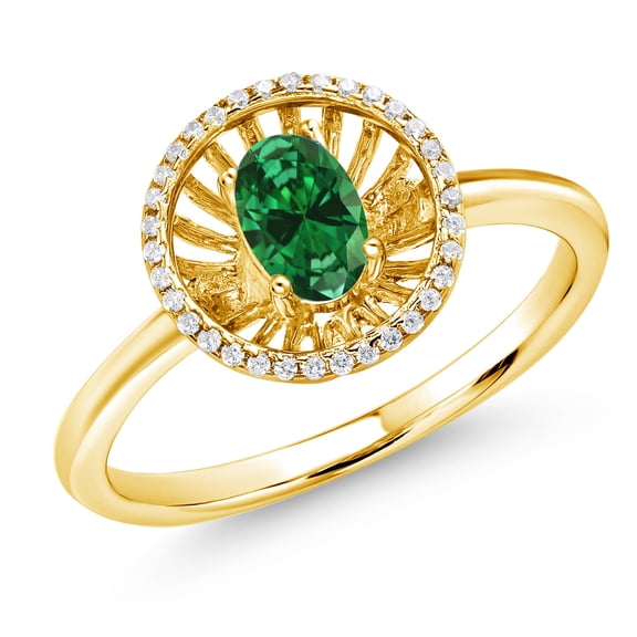 Gem Stone King 18K Yellow Gold Plated Silver Green Created Emerald Ring for Women (0.83 Cttw, Oval 6X4MM, Gemstone May Birthstone, Size 6)