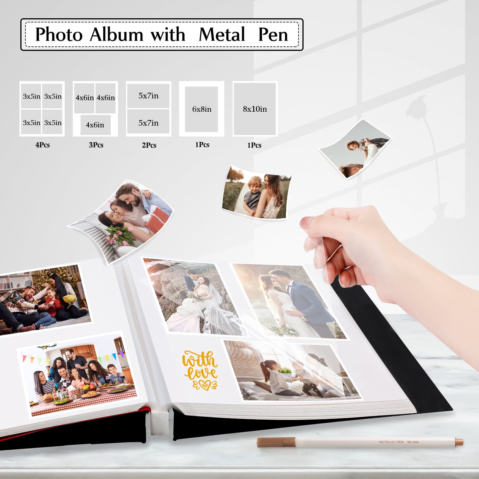 cherished memories 60 Pages Large photo album with self adhesive pages - perfect for photo paper 4x6 5x7 8x10, sticker book, and scrapbook supplies - stylish binder to preserve your moments