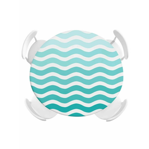 Round Tablecloth Geometric Striped Pattern Elastic Edge Fitted Blue Green White Wave Pattern Plastic Table Cover,Waterproof Oil Proof for Dinner,Outdoor, Picnic, 55"- 60" DIA Tables