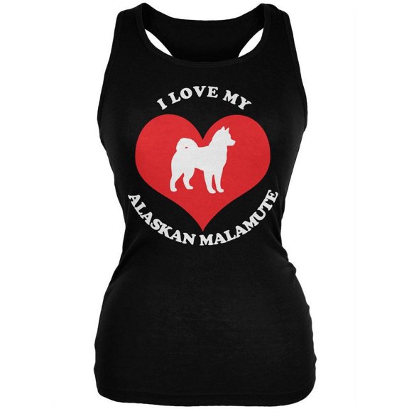 Valentines I Love My Alaskan Malamute Black Juniors Soft Tank Top