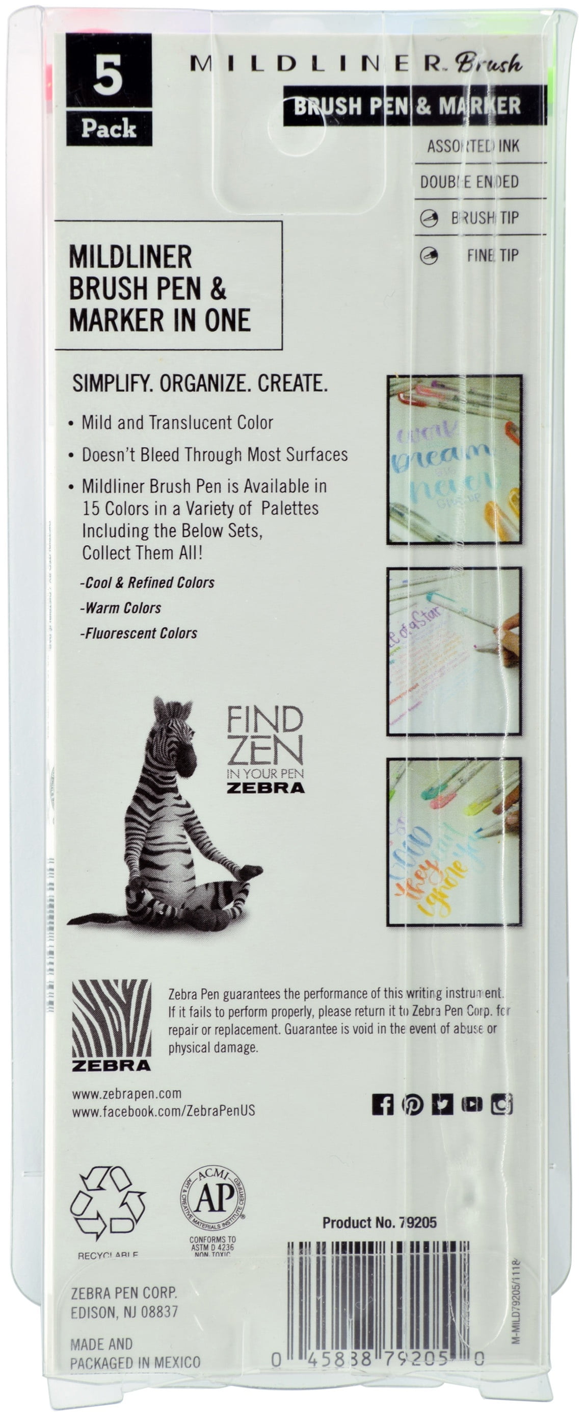 Zebra Mildliner Double Ended Brush Pen & Marker 5/Pkg Cool & Refined