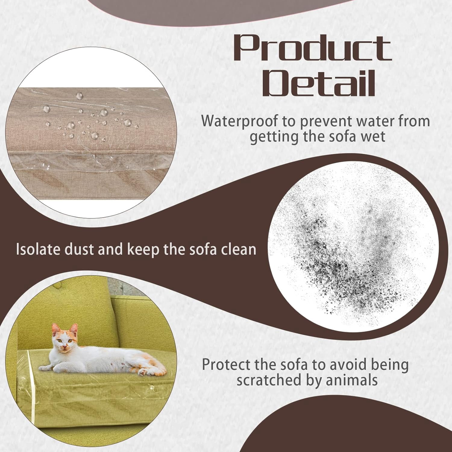 3Pcs 28x28x9 Inch Plastic Sofa Seat Cushion Covers, PVC Waterproof Couch Covers, Furniture Sofa Seat Slipcover for Against Cat Dog Clawing Scratching(Clear)