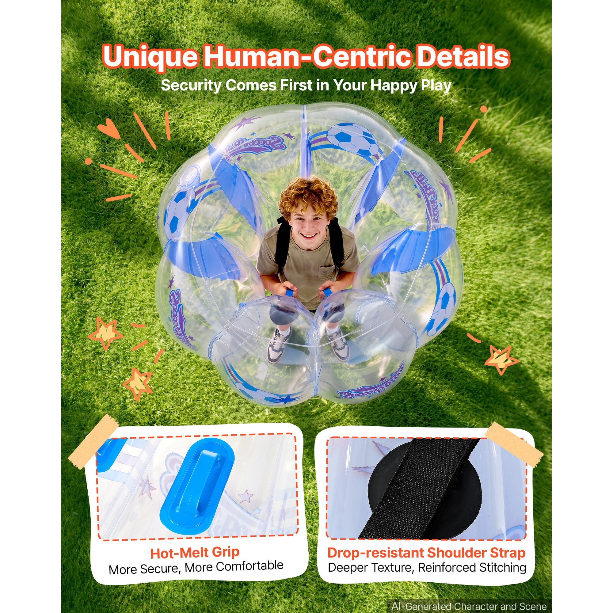 KFFKFF 2-Pack Inflatable Bumper Balls 4FT Human Bubble for Teens Transparent, Ideal for Backyard, Camping, Lawns, and Outdoor Team Activities, Durable PVC Material, Sumo Hamster Ball with Handles