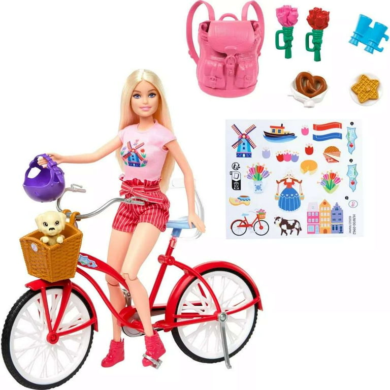 Barbie Pink Passport Holland Doll, Bicycle, Puppy, Clothes, Travel