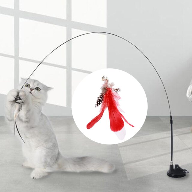 Juguete de Varita Accesorio de Varilla Larga Interactiva Reemplazo Adsorbible Base de Succión Fuerte Juguetes - roja roja Colco Juguetes para gatos