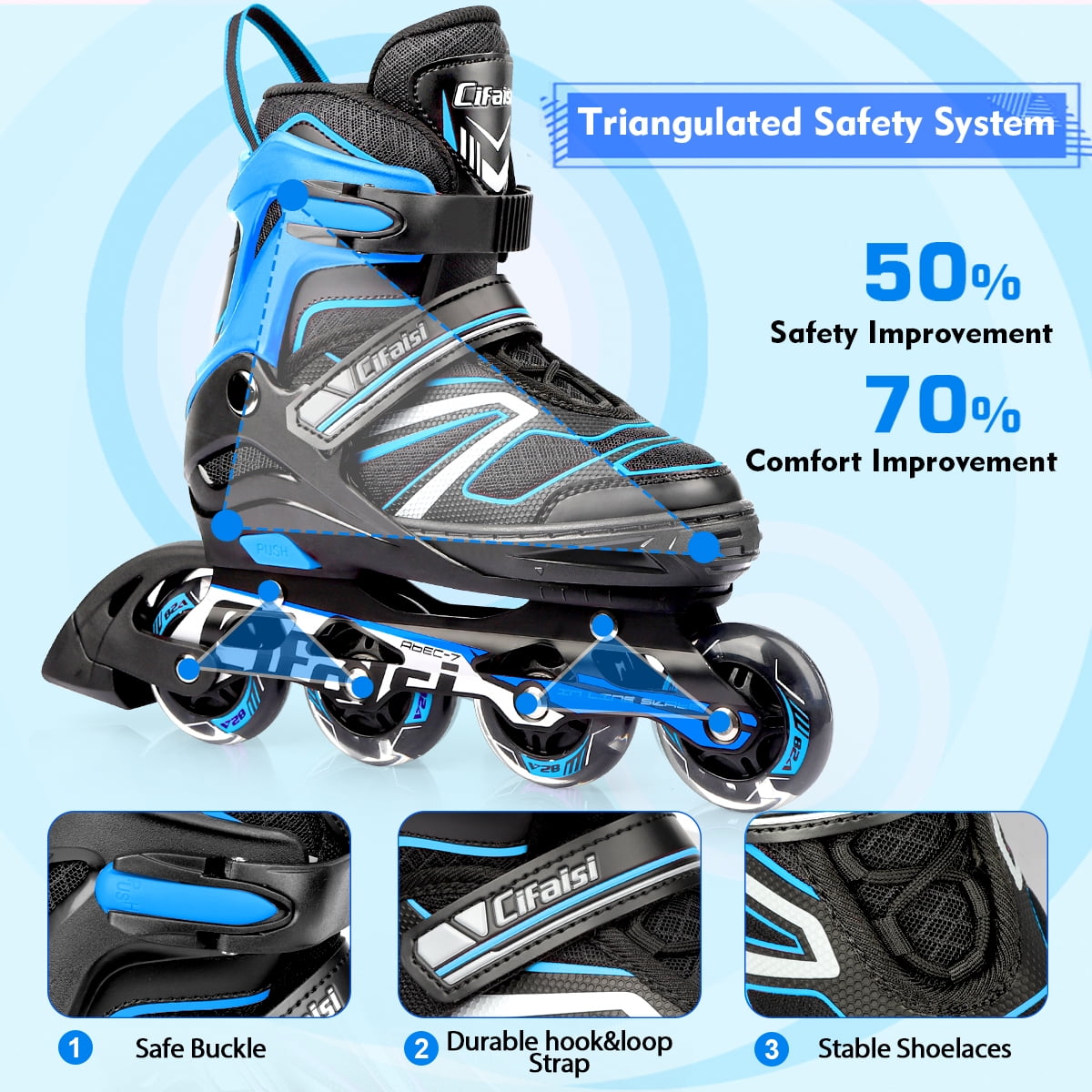 Cifaisi Adjustable Inline Skates with Full Illuminating Wheels, Aluminum Frame, Triple Protection System & ABEC-7 Bearings, Size S/M/L/XL