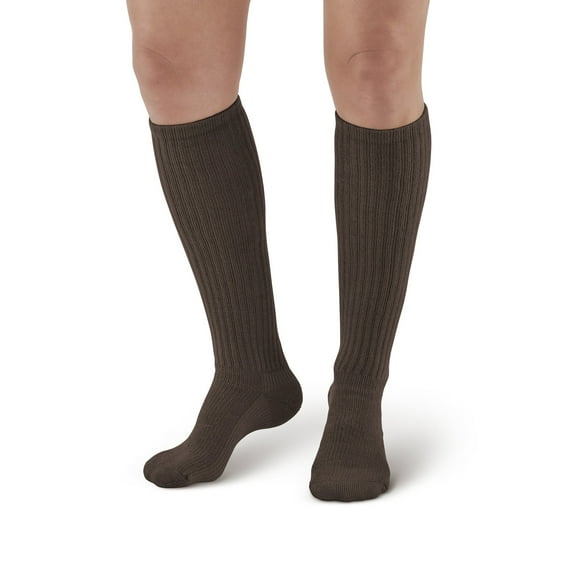 Ames Walker AW Style 185 E-Z Walker Sport 8-15 mmHg Mild Compression Knee High Socks Brown Large