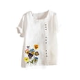 thumbnail image 2 of ALLLIST Floral Womens Tops Clearance Under $10 White Short Sleeve Crew Neck Embroidery Cotton and Linen Blouses Button Blouses for Women Dressy Casual, 2 of 3