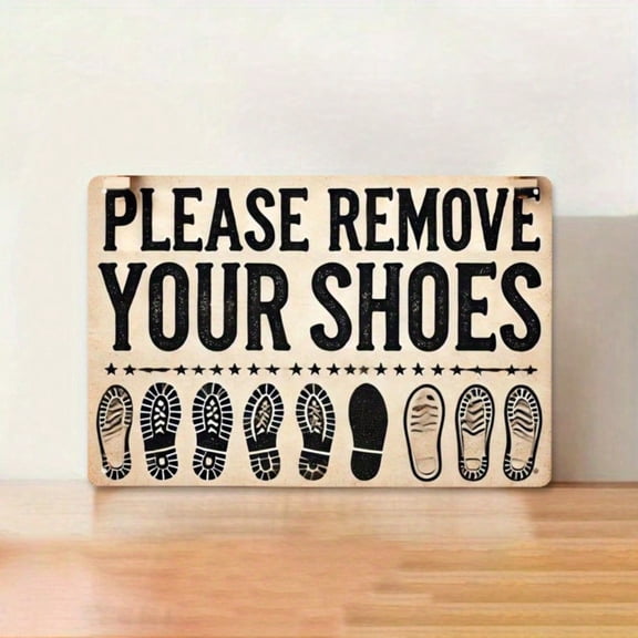 HELLOYOUNG Funny Please Take Off Your Shoes Sign Metal Wall Art Decor, 11.8x7.8 Inch Rustic Metal Plaque for Entryway Living Room, Durable Home Decor Gift