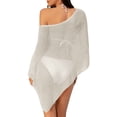 thumbnail image 4 of Sewkxo Women Sheer Poncho Top Lightweight Knit Crochet Shrug Bolero Mesh Batwing Sleeve Sweater Cover Up Beachwear,Yellow One Size, 4 of 4