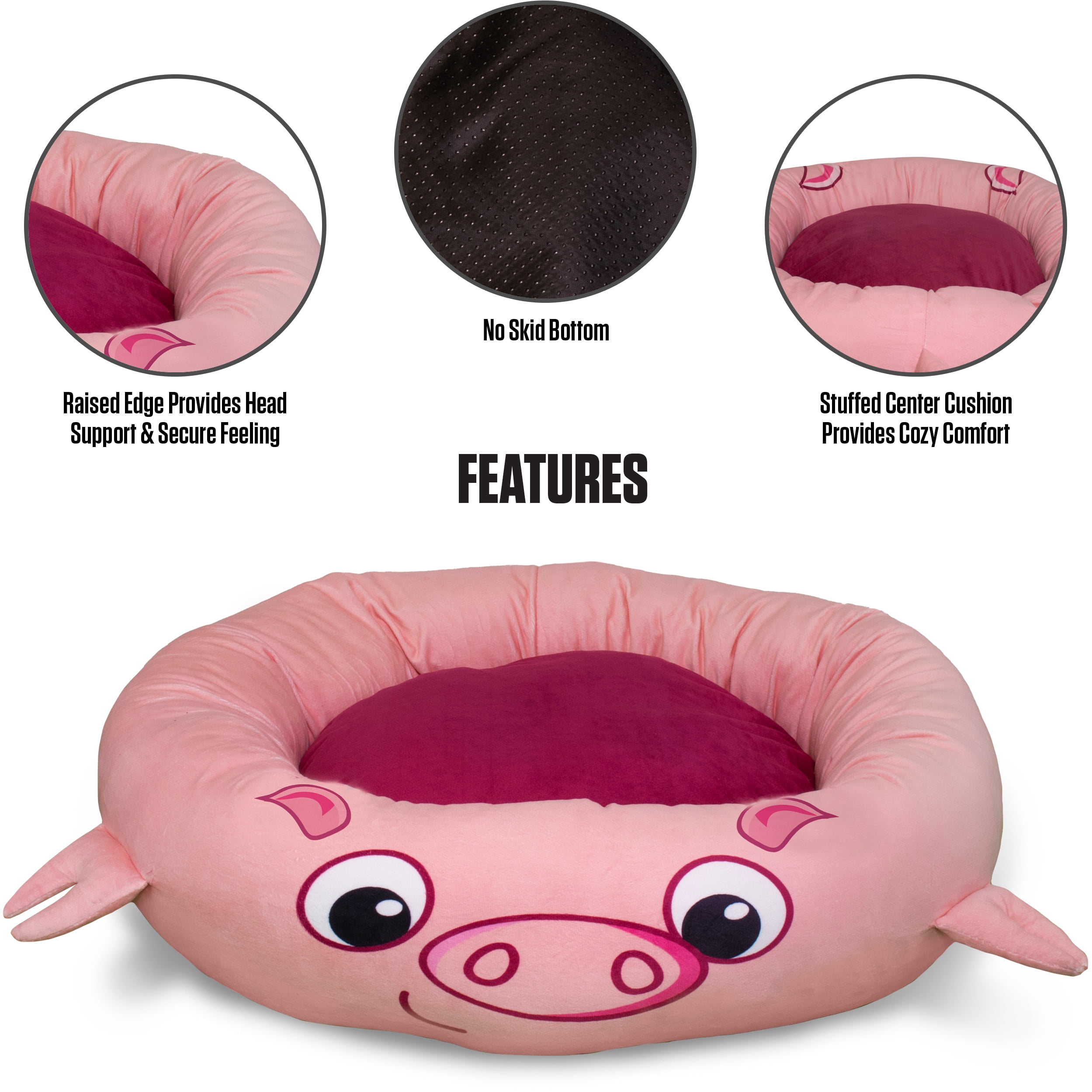 Maccabi Art Pig- Round Bolster Cuddle Pet Bed for Dogs, Cats - Medium 24"