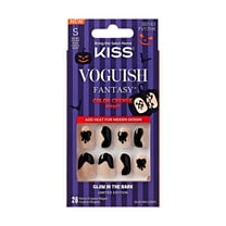 KISS Voguish Fantasy Glow in the Dark & Color Change Effect, Press On Nails, Magicians, Black, Short Oval, 28 Count