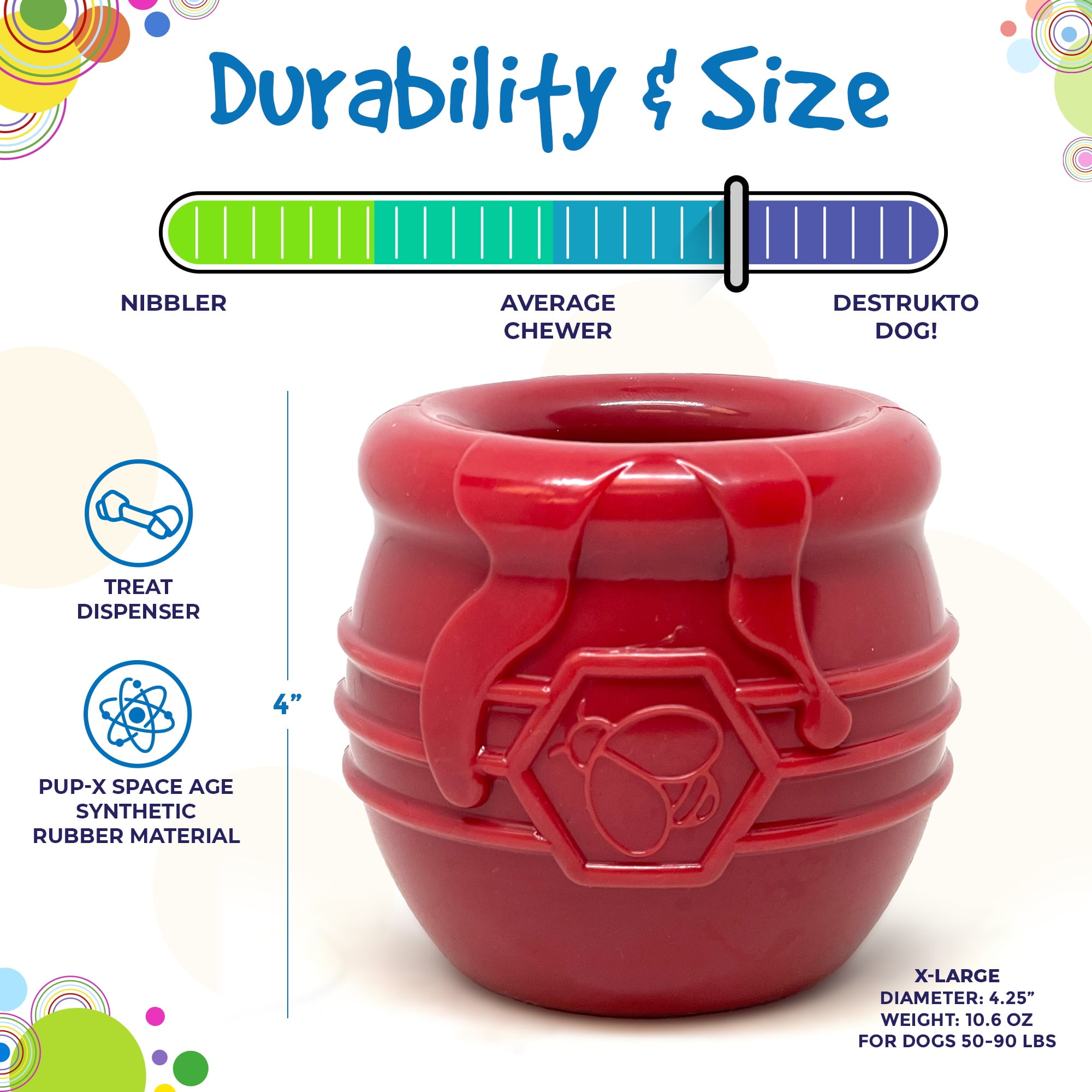 SodaPup Honey Pot –Durable Dog Treat Dispenser & Enrichment Toy Made in USA from Non-Toxic, Pet Safe, Food Safe Natural Rubber Material for Mental Stimulation, Problem Chewing, Calming Nerves, & More