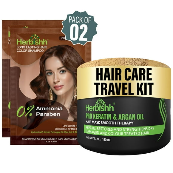 Hair Color Shampoo – Pack of 2 – 3-in-1 Dye, Conditioner & Cleanser – Gray Coverage – For All Hair Types – Long-Lasting, with Hair mask 150ml – Unisex