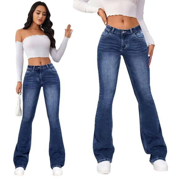 LYMAYTER Women Flare Jeans Skinny Microflared Denim Pants for S-2XL Fashion High Waisted Female Flare Jeans with Pockets