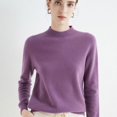 thumbnail image 3 of Suéter de cachemira de lana para mujer, jersey de cuello alto de media altura, prenda de primera línea, jersey de punto suelto de manga larga, top de color sólido para primavera/otoño, 3 of 5