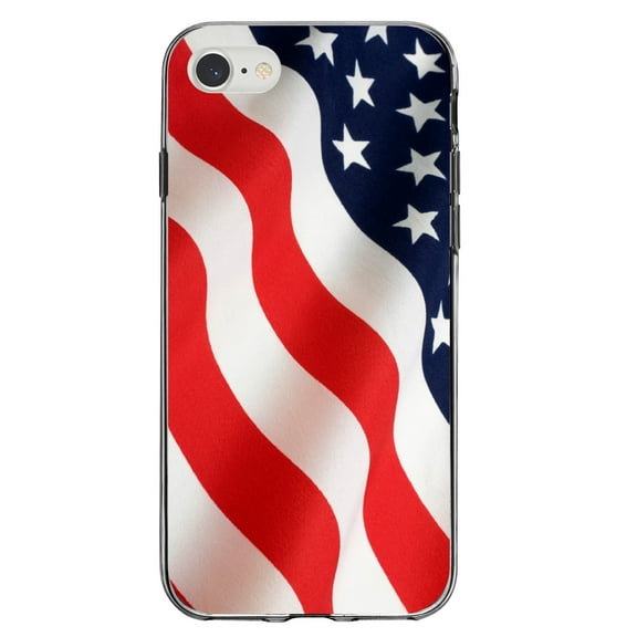 DistinctInk Clear Shockproof Hybrid Case for iPhone 7 8 SE (2020 Model) 4.7" Screen TPU Bumper Acrylic Back Tempered Glass Screen Protector - Red White Blue United States Flag USA - America