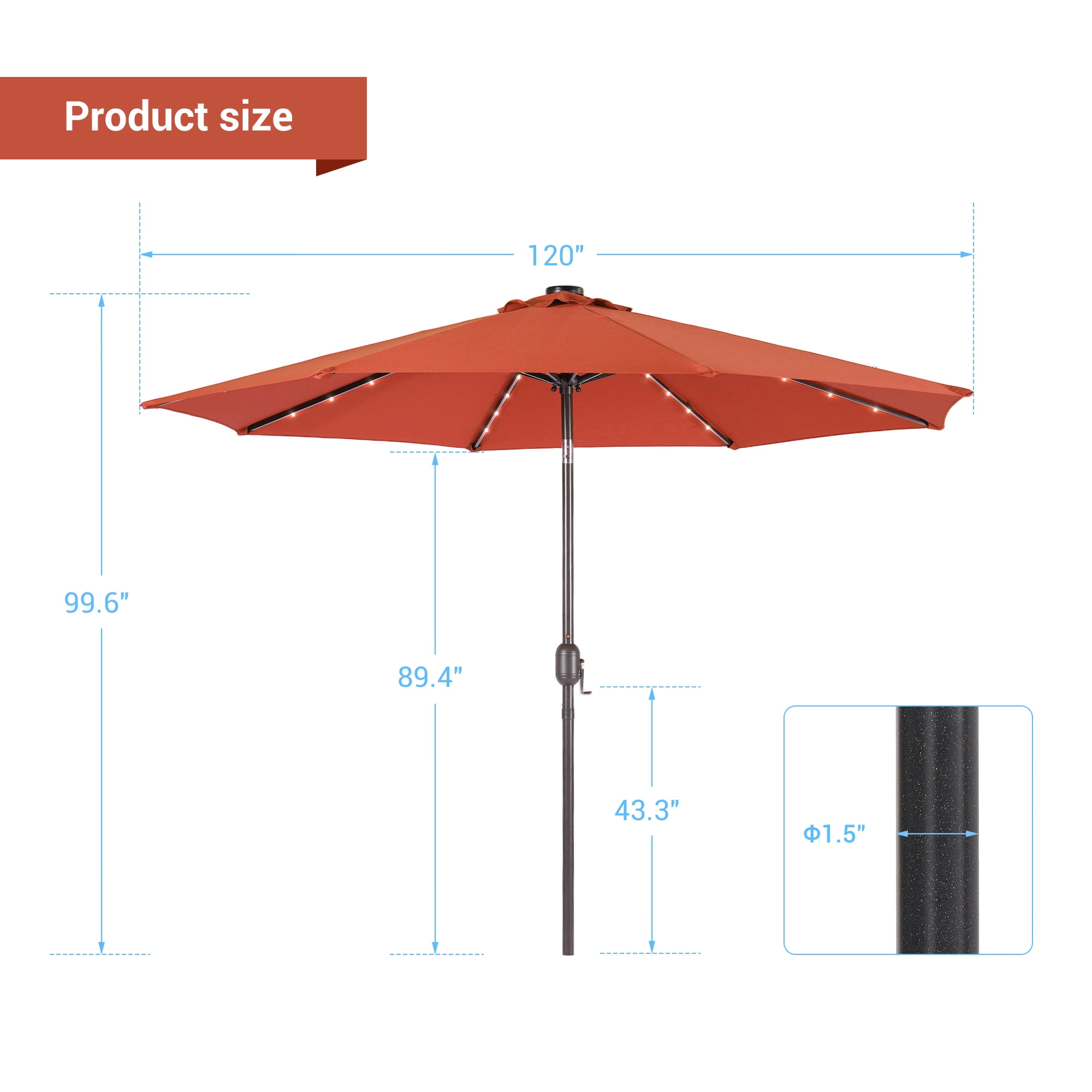 CHYVARY 10Ft LED Round Patio Umbrella with Large Canopy Outdoor Table Umbrella for Garden, deck and pool, Orange