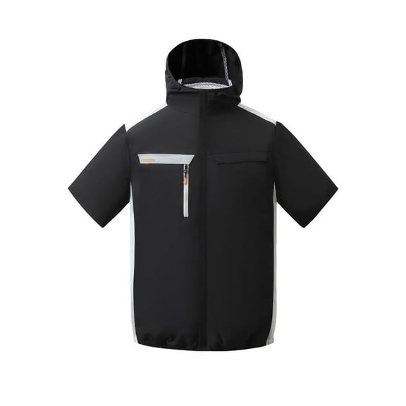Mrmaere Men's Short Sleeve Hooded Jacket Zip Closure Sturdy Fabric Functional Casual Outdoor Work Wear Black L