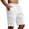 thumbnail image 2 of Domuza Linen Cargo Shorts for Men Summer Casual Loose Elastic Waist Drawstring Lightweight Beach Vacation Shorts with Pockets White M, 2 of 5