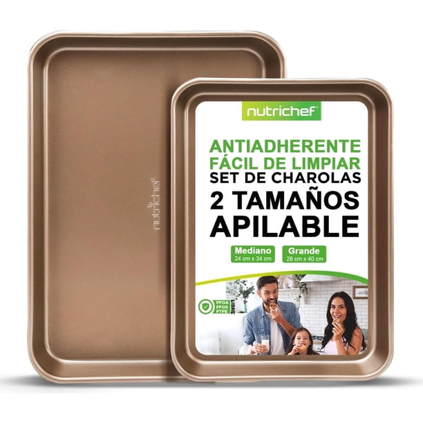 Set 2 Charolas para Hornear NutriChef, Bandejas Antiadherentes Premium sin PFOA, PFOS ni PTFE, Tamaños Grande (40x28 cm) y Mediano (34x24 cm) Apto para Lavavajillas